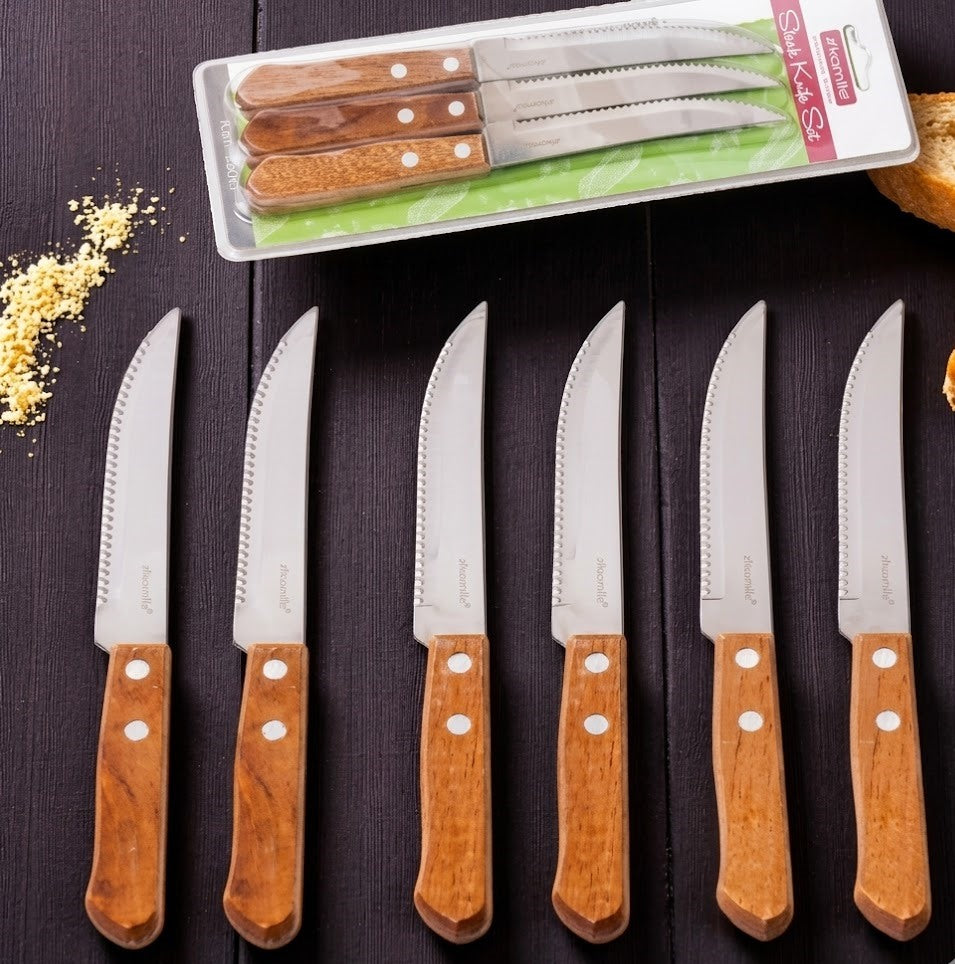 Kamille KM5300 Steak Knife Set with Wooden Handle, 6 pcs - Image 2