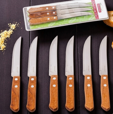 Kamille KM5300 Steak Knife Set with Wooden Handle, 6 pcs - Image 2