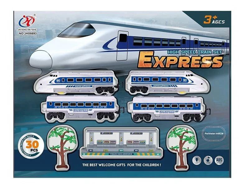 JHX 6693 Express Train Set with Light, Sound, Station & Signs, 31 pcs