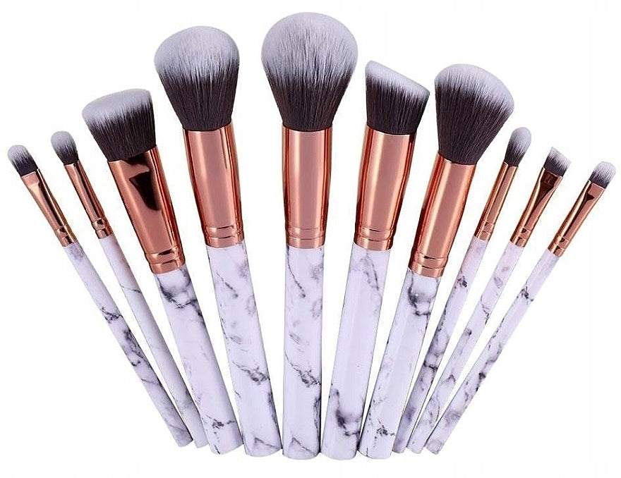 White Marble Makeup Brush Set in Cosmetic Bag, 10 pcs