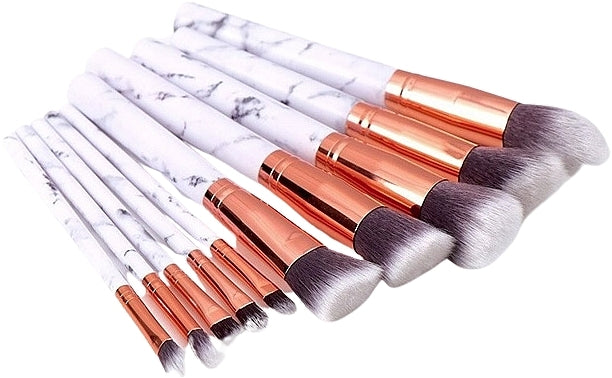 White Marble Makeup Brush Set in Cosmetic Bag, 10 pcs - Image 2