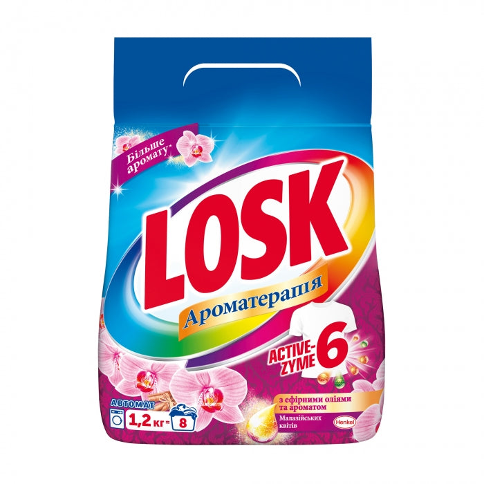 Losk Aromatherapy Malaysian Flowers Automatic Laundry Detergent Powder, 1.2 kg