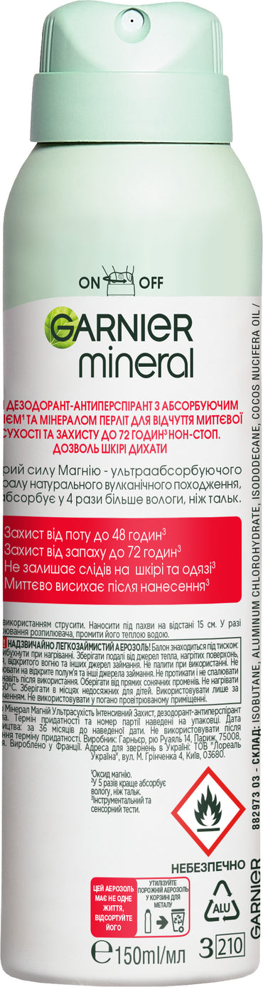 Garnier Mineral Magnesium Ultra Dry Women's Antiperspirant Spray, 150 mL - Image 2