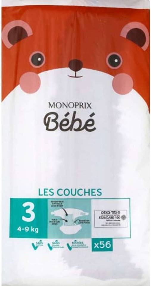 Monoprix Baby Diapers, Size 3, 56 pcs, 4-9 kg