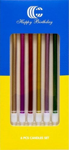 Happy Birthday Thin Colored Candles, 6 pcs