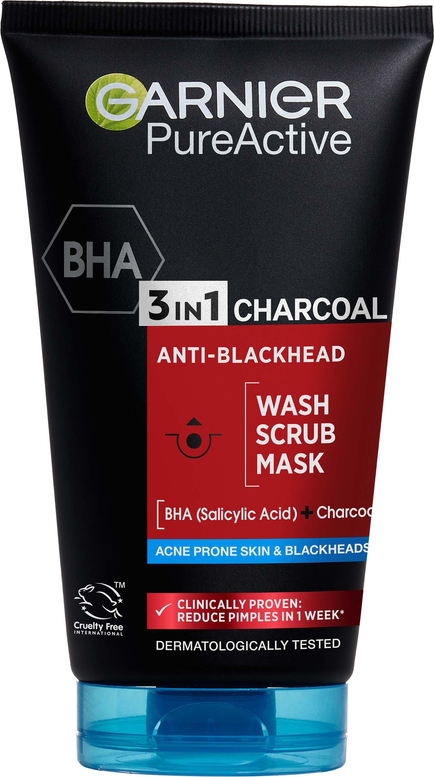 Garnier Pure Active Charcoal 3-in-1 Face Wash, Scrub & Mask, 150 mL