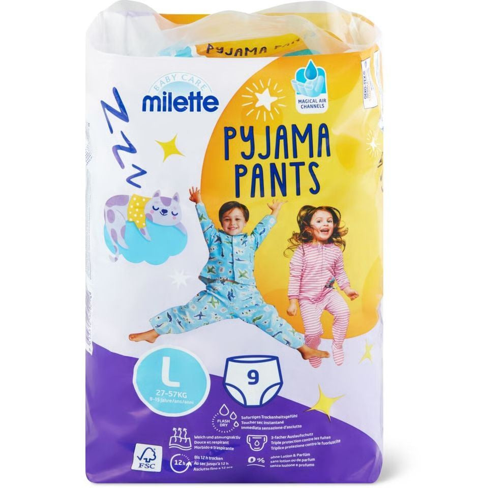 Milette Pyjama Pants Size L Baby Pull-Up Diaper Pants, 27-57 kg, 9 pcs