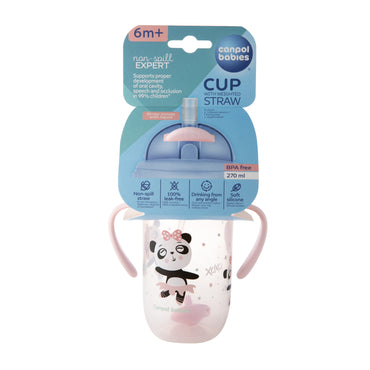 Canpol Babies 56/606 Pink Baby Cup with Folding Weighted Silicone Straw, 6+ Months, 270 mL - Image 2