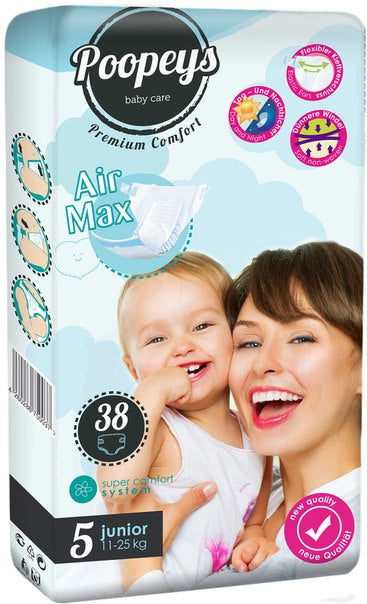 Poopeys Baby Care Premium Comfort (5) Junior Baby Diapers, 38 pcs, 11-25 kg