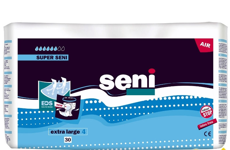 Seni Super Extra Large Air Adult Incontinence Briefs, 30 pcs, 130-170 cm