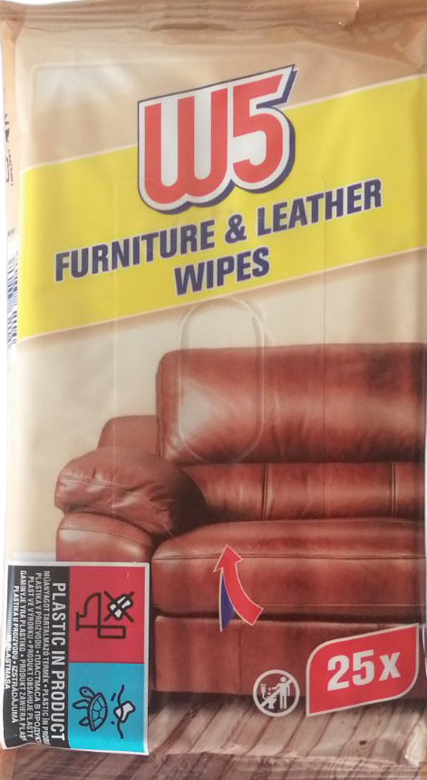 W5 Leather & Plastic Care Wet Wipes, 25 pcs