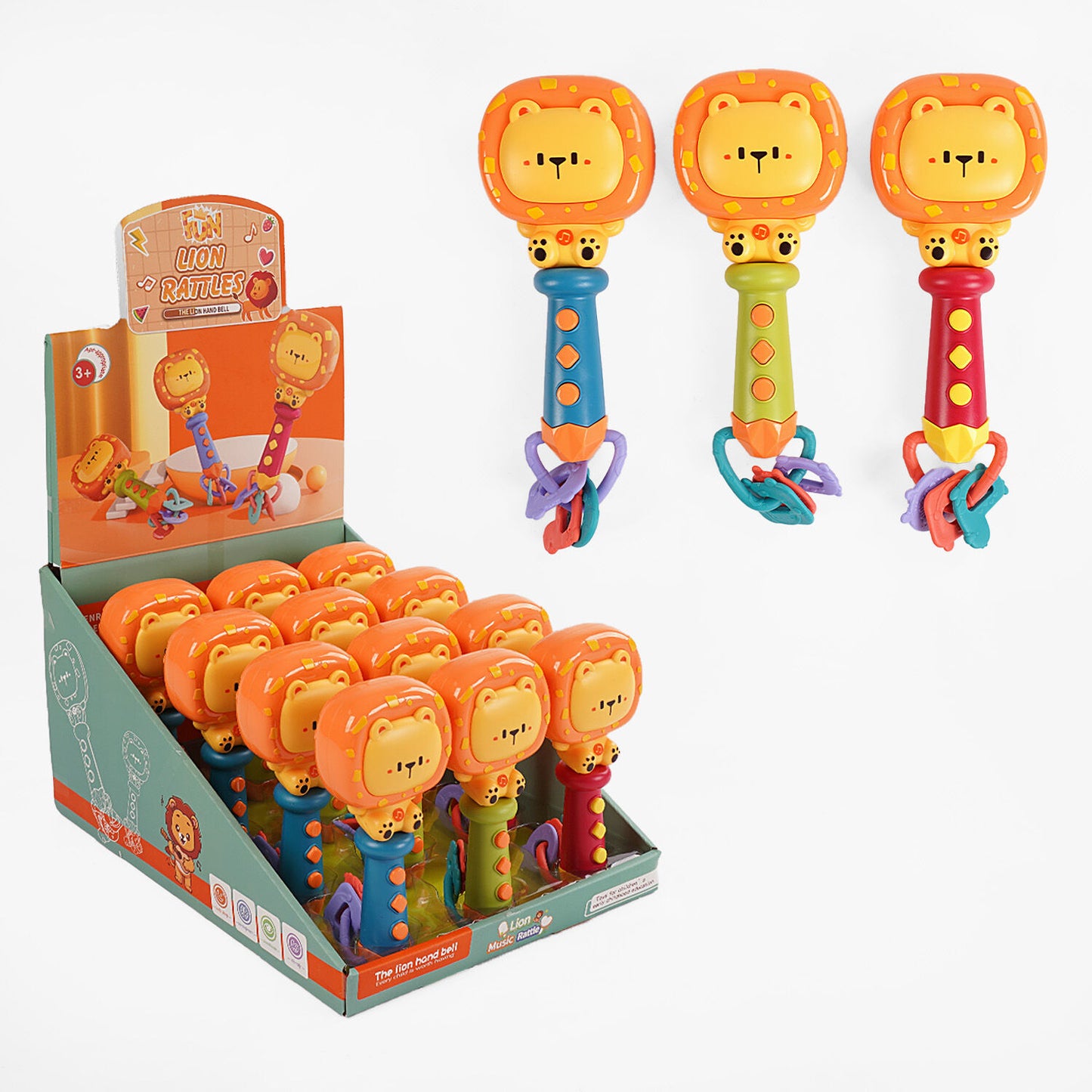 M 609 Lion Musical Rattle with English Words, Animal Sounds & Teethers