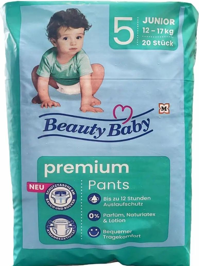 Beauty Baby Premium Size 5 Baby Pull-Up Diaper Pants, 12-17 kg, 20 pcs