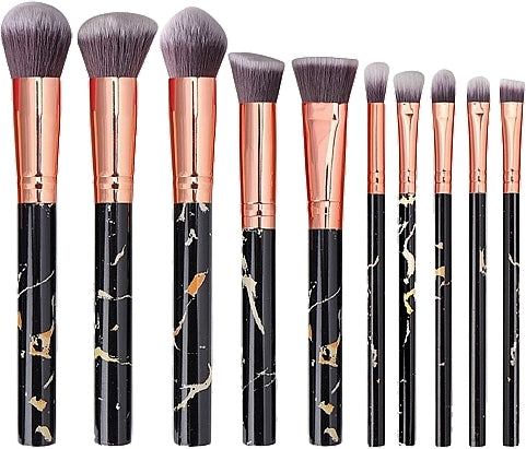 Black Marble Makeup Brush Set in Cosmetic Bag, 10 pcs