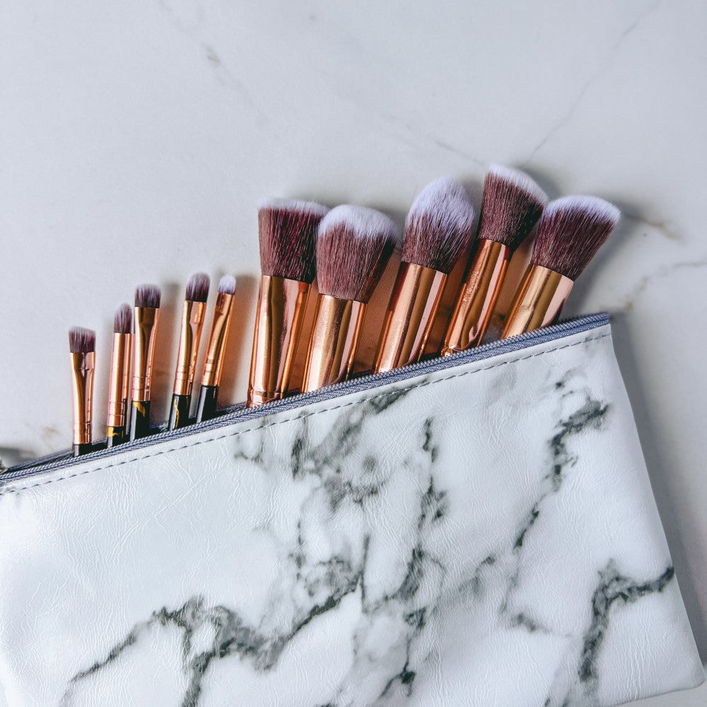 Black Marble Makeup Brush Set in Cosmetic Bag, 10 pcs - Image 2