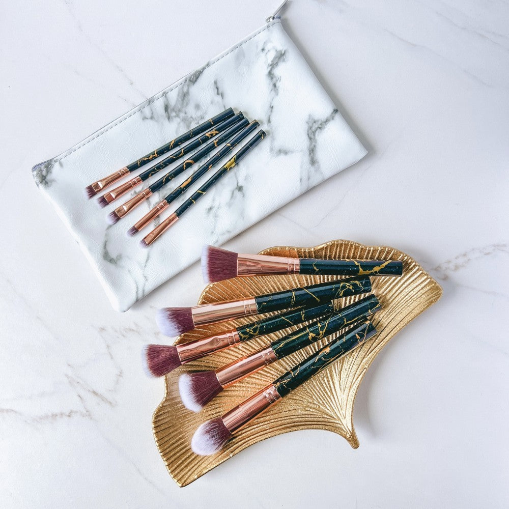Black Marble Makeup Brush Set in Cosmetic Bag, 10 pcs - Image 3