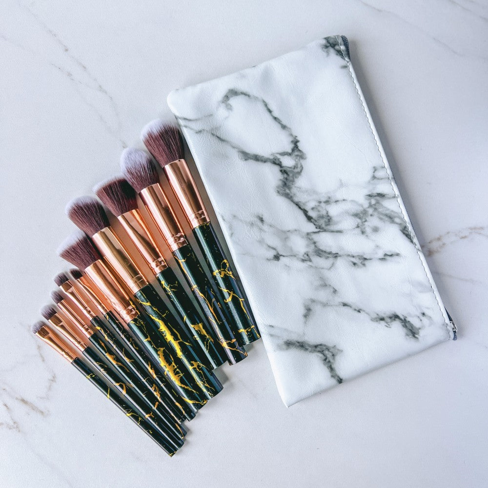 Black Marble Makeup Brush Set in Cosmetic Bag, 10 pcs - Image 4