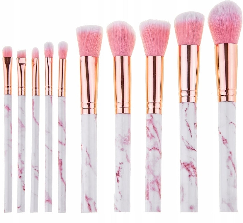 Pink Marble Makeup Brush Set in Cosmetic Bag, 10 pcs