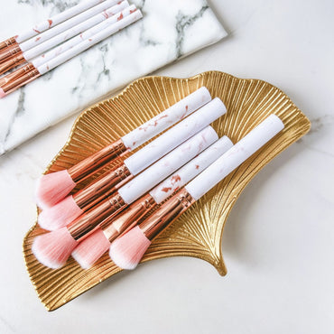 Pink Marble Makeup Brush Set in Cosmetic Bag, 10 pcs - Image 2