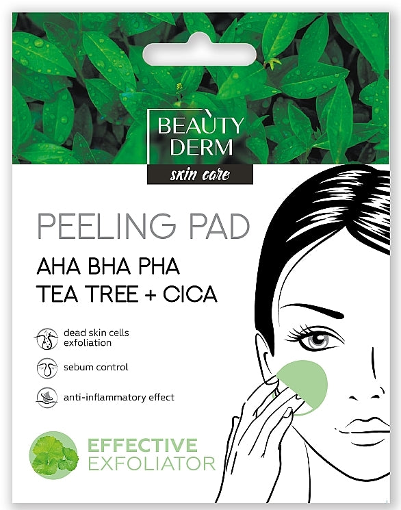Beautyderm CICA, Tea Tree & Acids Facial Peeling Pads, 5 g