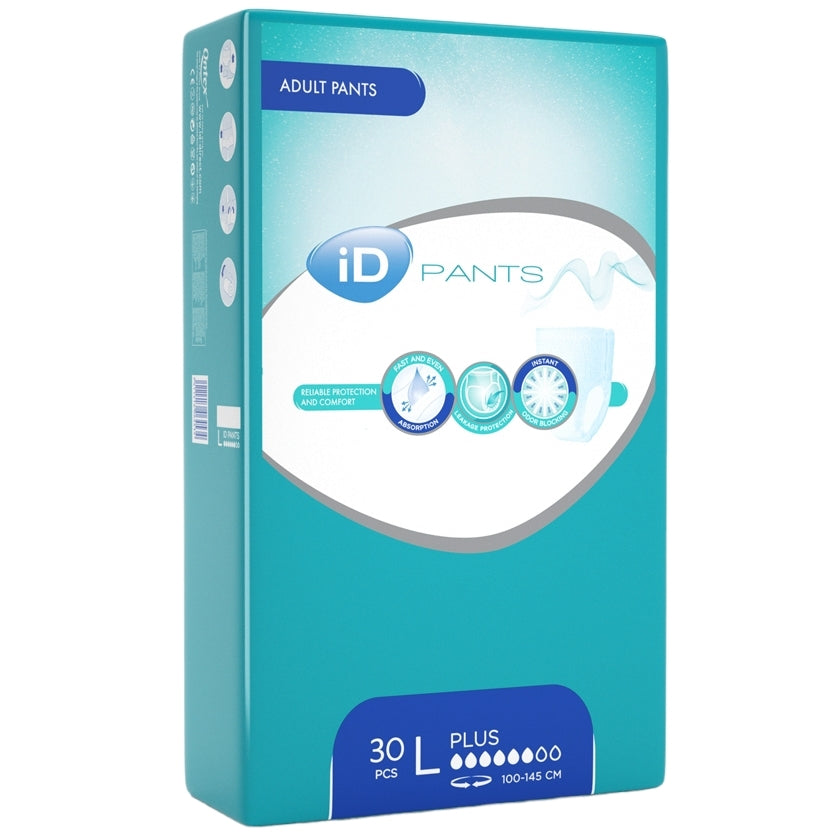 iD Slip Plus Large Adult Incontinence Briefs, Waist 100-145 cm, 30 pcs