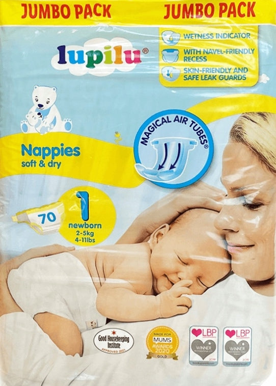 Lupilu Soft & Dry Newborn Size 1 Baby Diapers, 2-5 kg, 70 pcs