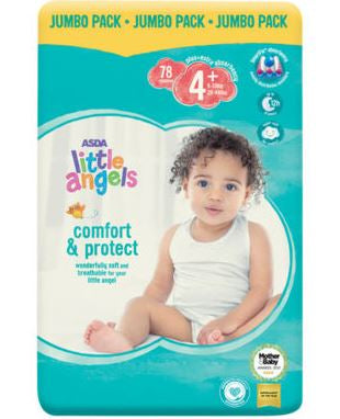 Asda Little Angels Comfort & Protect Size 4+ Baby Diapers, 9-20 kg, 78 pcs