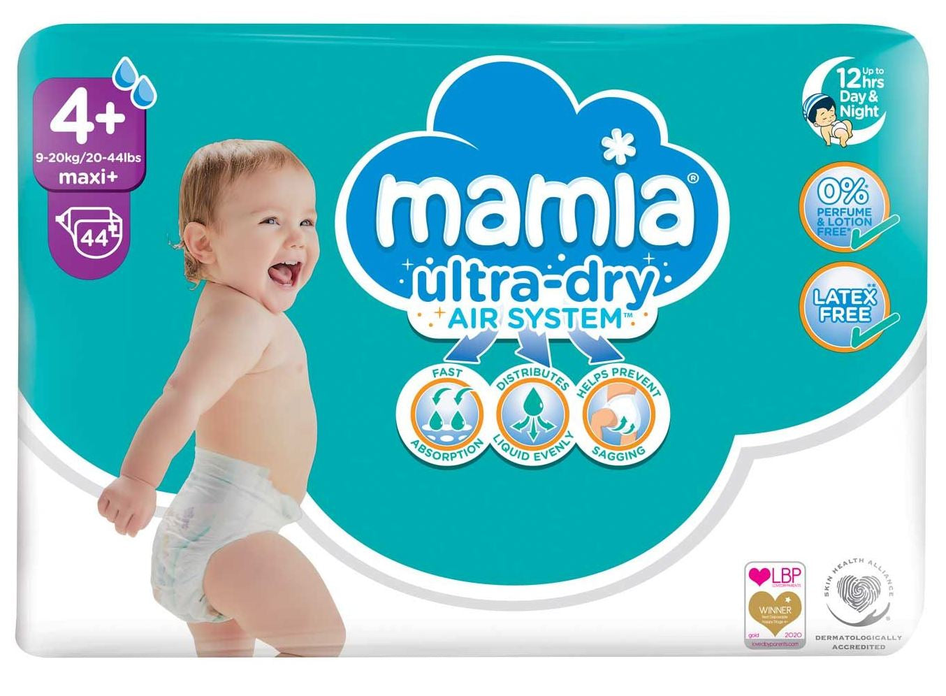 Mamia Size 4+ Baby Diapers, 9-20 kg, 44 pcs