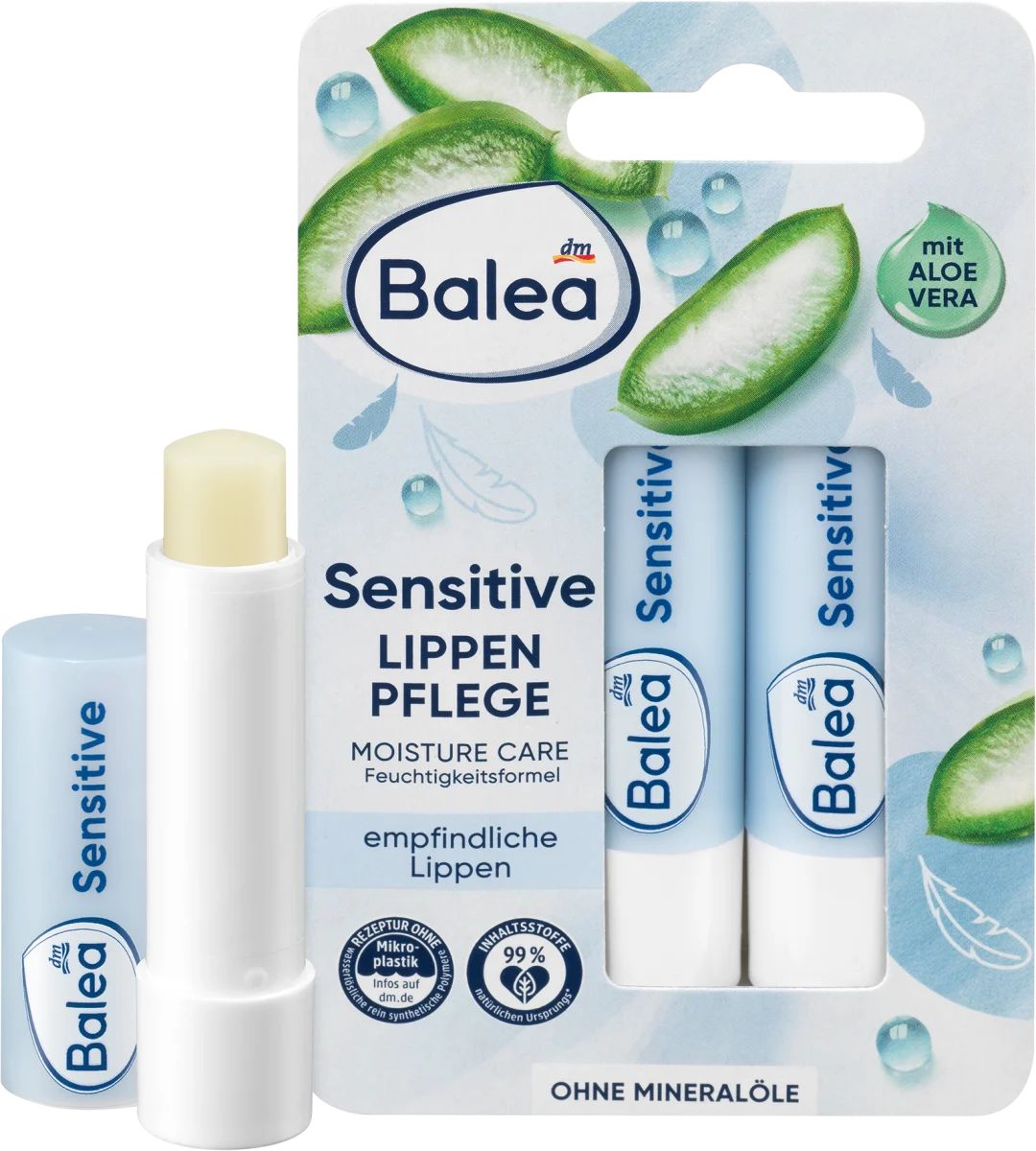 Balea Sensitive Lip Balm, 2 x 4.8 g
