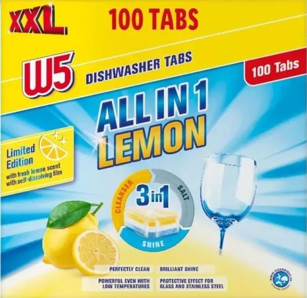 W5 All in 1 Lemon Dishwasher Tablets, 100 pcs (Price per 1 pc)