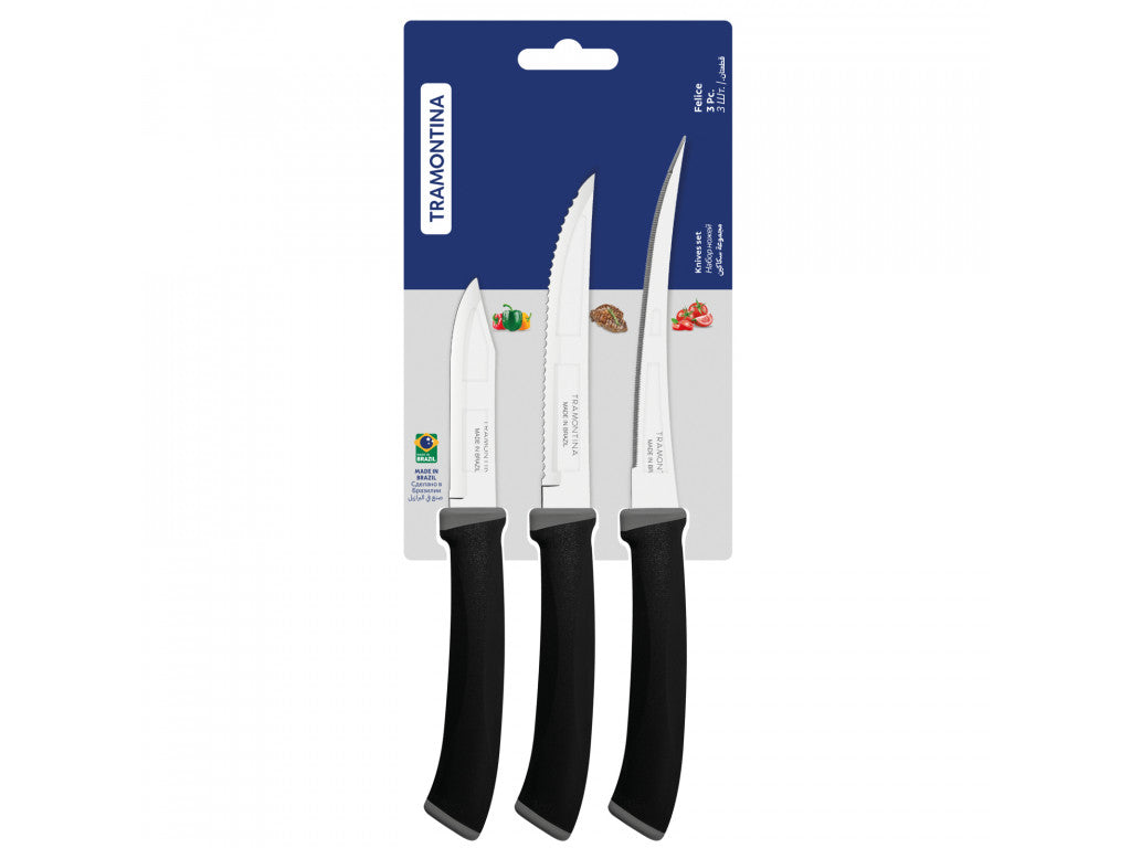 Tramontina Felice Black 23499/077 Steak, Tomato & Vegetable Knife Set, 3 pcs - Image 2