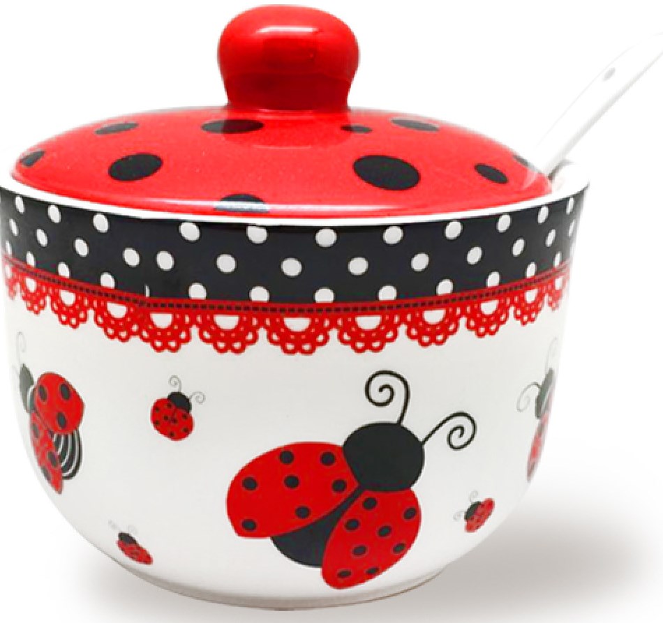 Ladybug 2242-17 Ceramic Sugar Bowl with Spoon, 450 mL