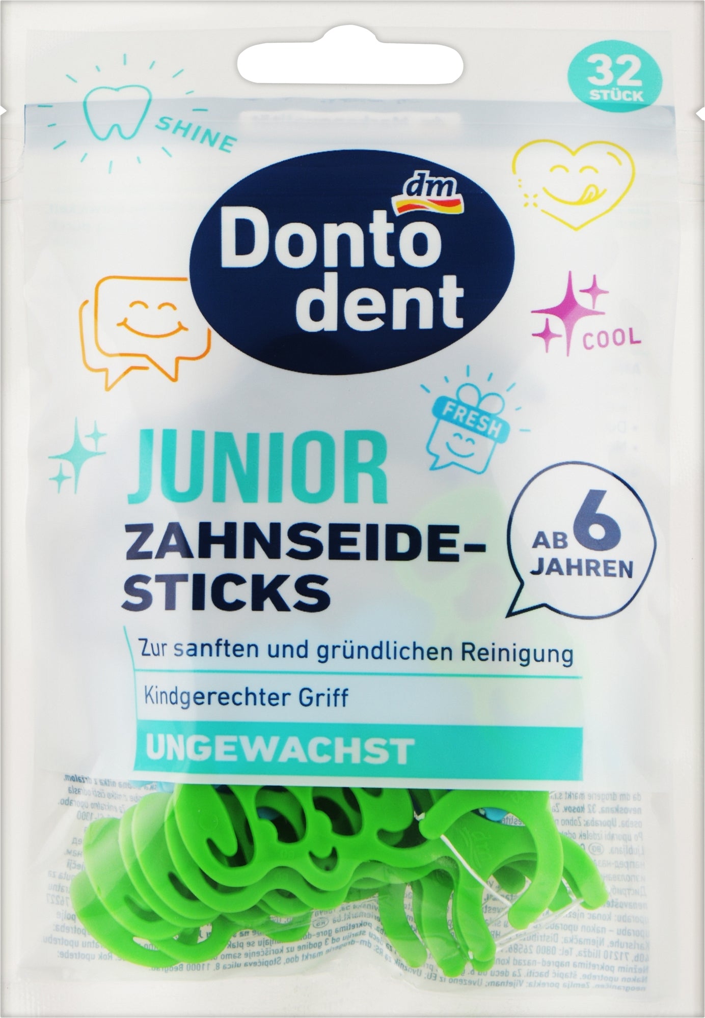 Dontodent Junior 6+ Kids' Dental Floss Picks, 32 pcs