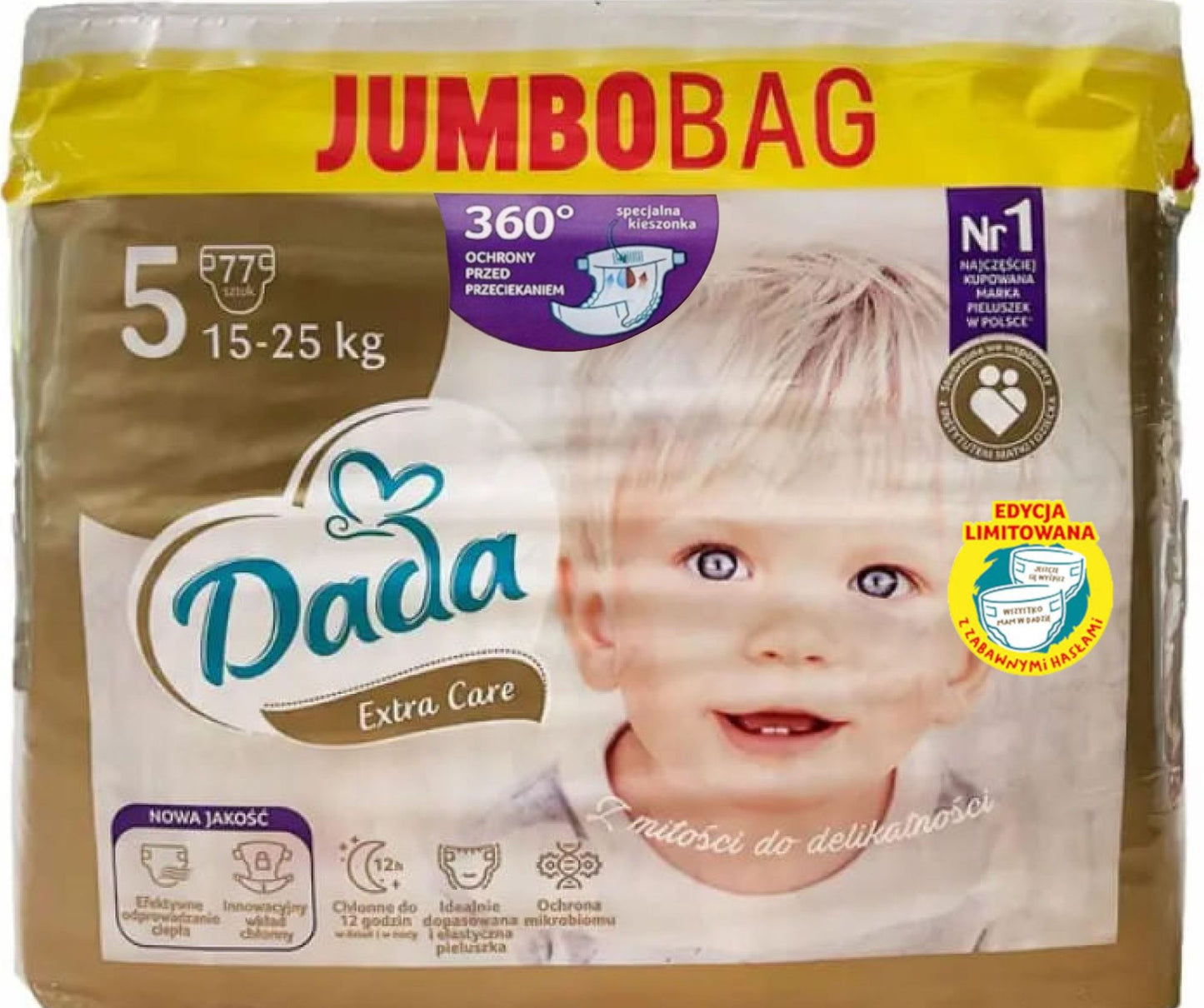 Dada Extra Care Jumbo Bag Size 5 Junior Baby Diapers, 15-25 kg, 77 pcs
