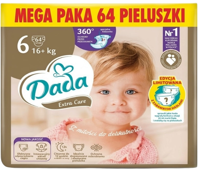 Dada Extra Care Mega Pack Size 6 Extra Large Baby Diapers, 16+ kg, 64 pcs