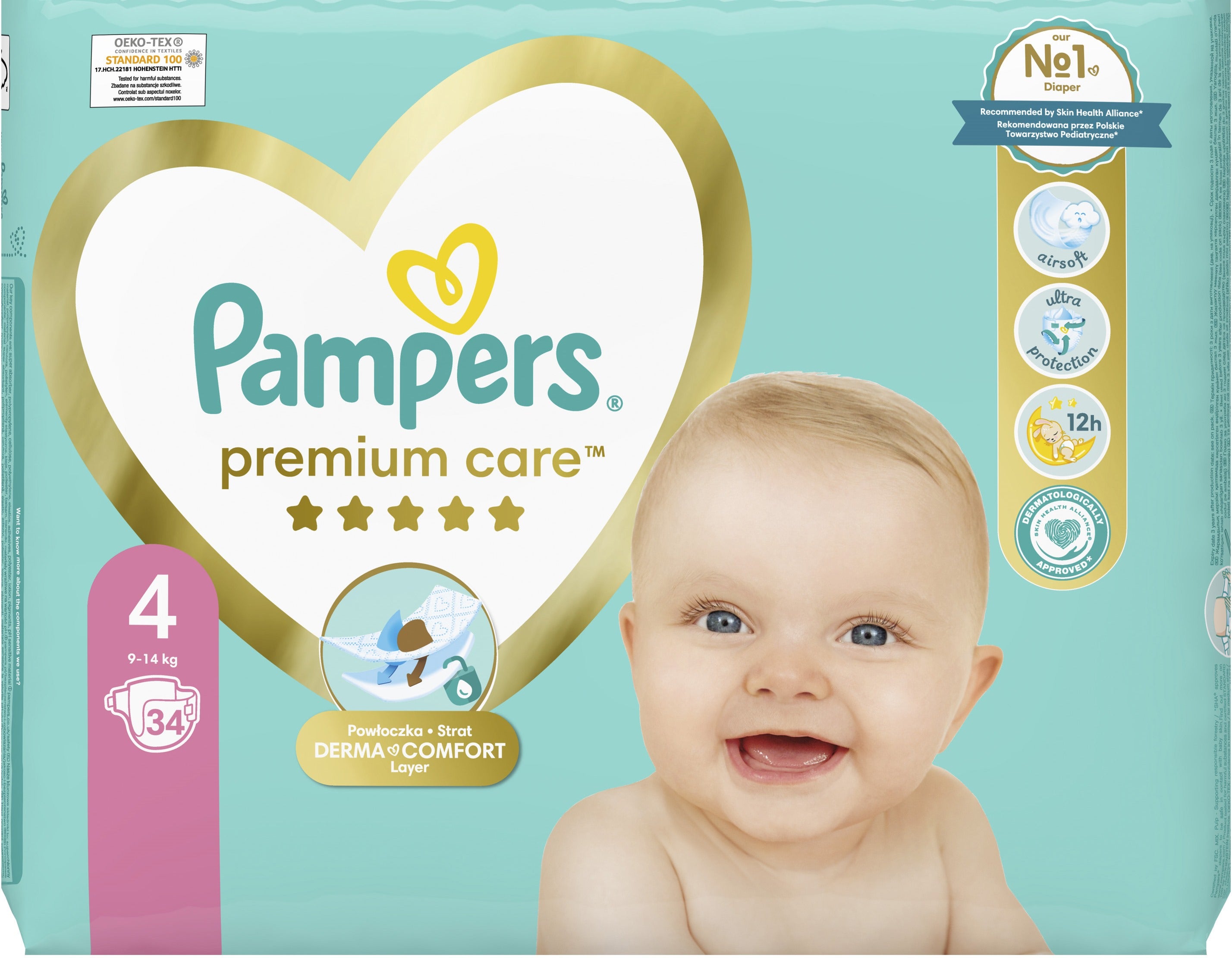Pampers Premium Care Size 4 Baby Diapers, 9-14 kg, 34 pcs