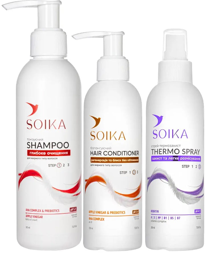 Soika Deep Cleansing & Protection Women's Gift Set: Shampoo 300 mL, Conditioning Balm 200 mL & Heat Protection Spray 200 mL