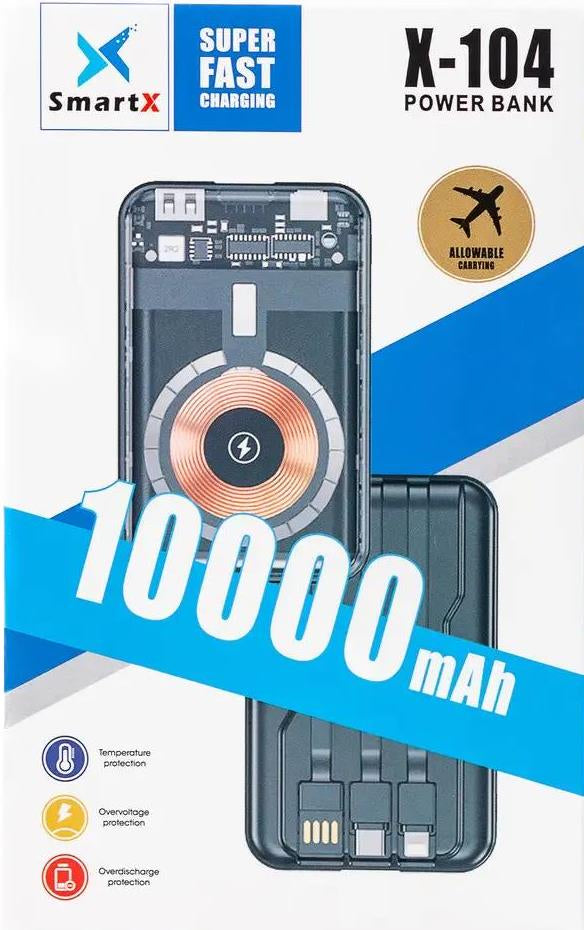 SmartX X-104 Power Bank with Wireless Charging, USB-C, USB-A, microUSB & Apple Lightning, 10000 mAh - Image 4