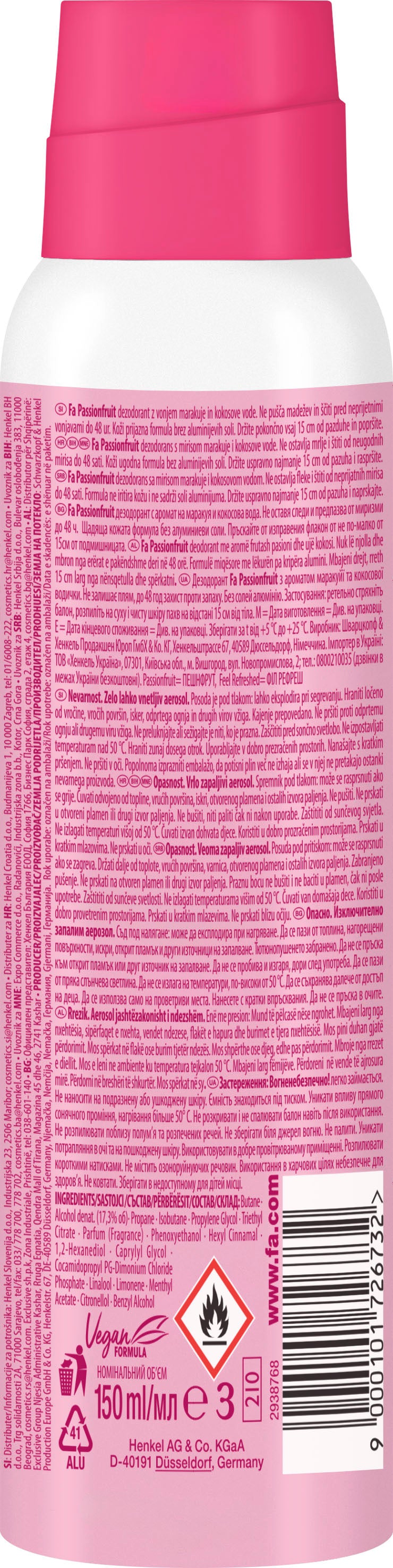 Fa Passion Fruit Feel Refreshed Aerosol Deodorant, 150 mL - Image 2