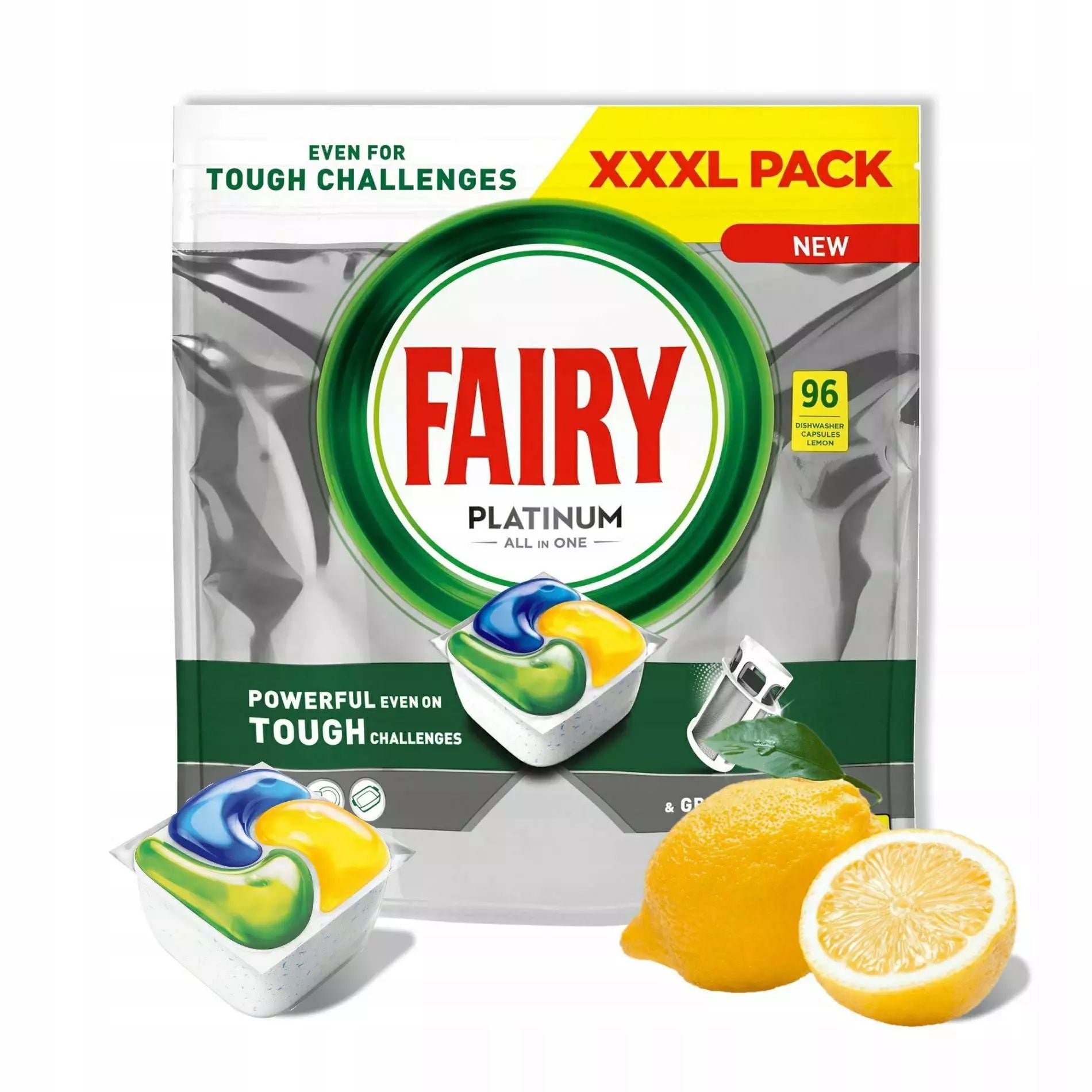 Fairy Platinum Lemon All-in-One Dishwasher Tablets, 96 pcs (Price per 1 pc) - Image 2