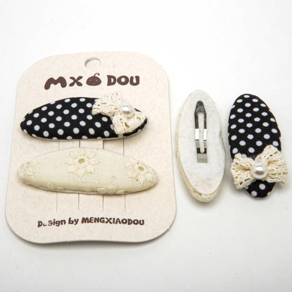 Kids' Oval Fabric Snap Hair Clips 6-5880, 2 pcs, 6.3 x 2 cm