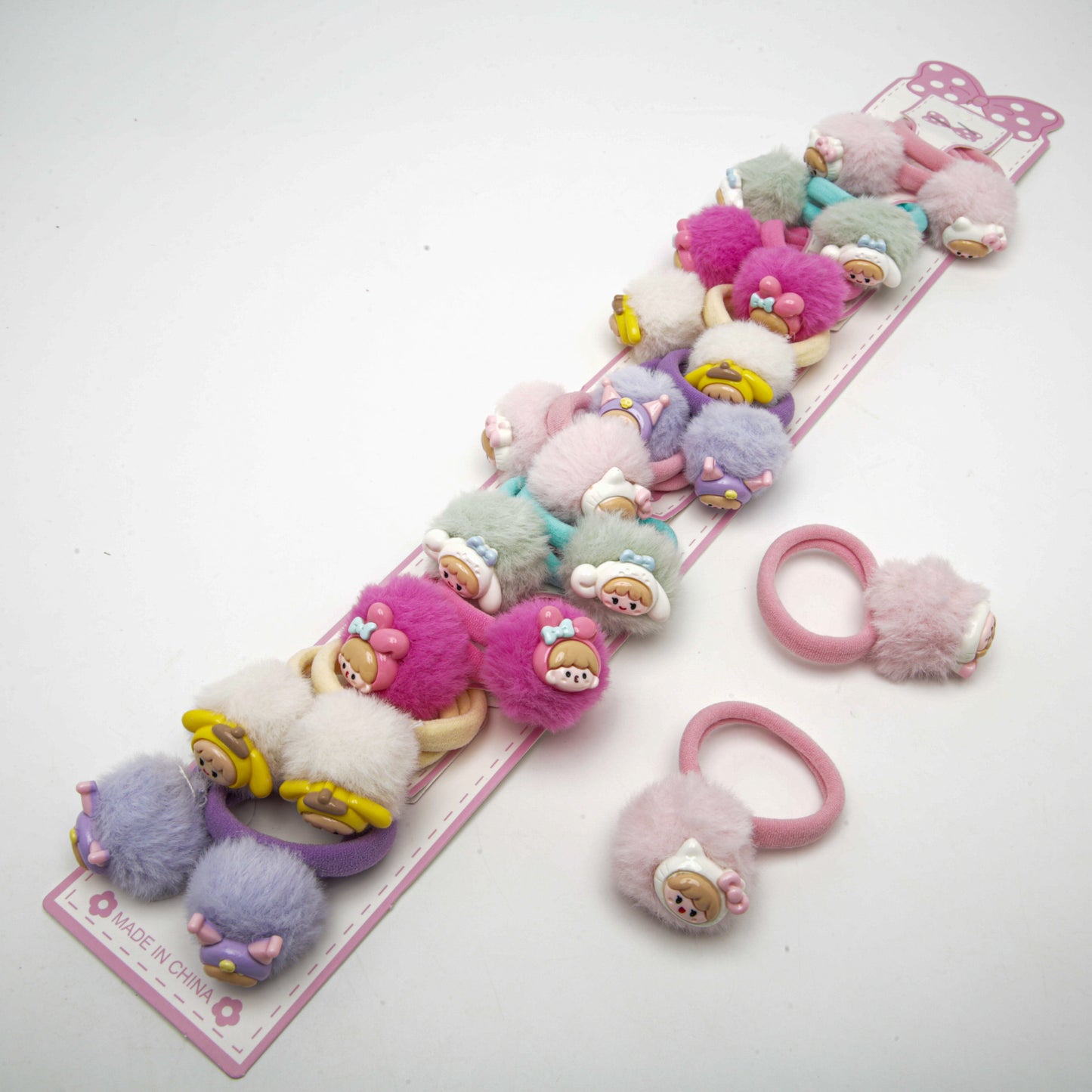 Kids' Fur Pom-Pom Hair Ties 6-5572, 2 pcs, 3.5 cm