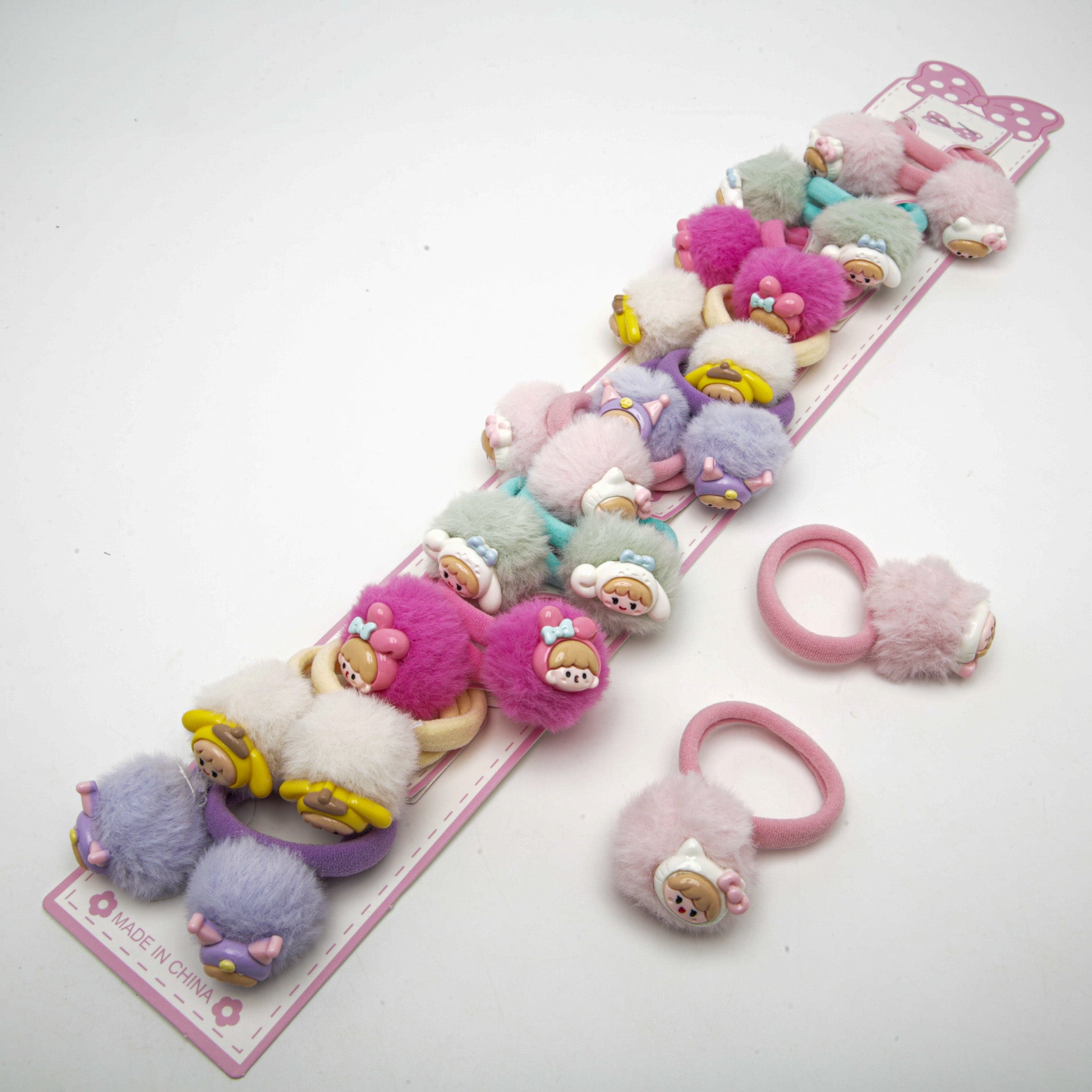 Kids' Fur Pom-Pom Hair Ties 6-5572, 2 pcs, 3.5 cm