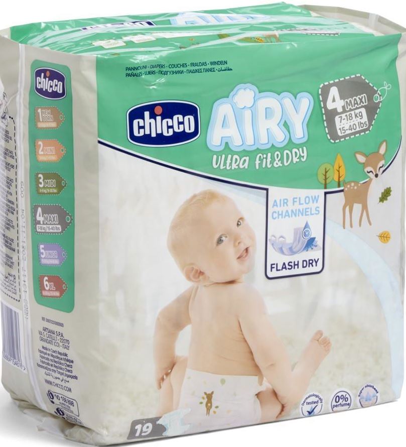 Chicco Airy Ultra Fit & Dry Size 4 Baby Diapers, 7-18 kg, 19 pcs