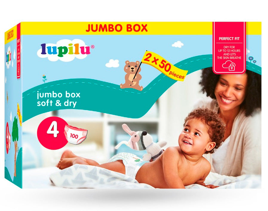 Lupilu Soft & Dry Jumbo Box Size 4 Baby Diapers, 8-16 kg, 100 pcs