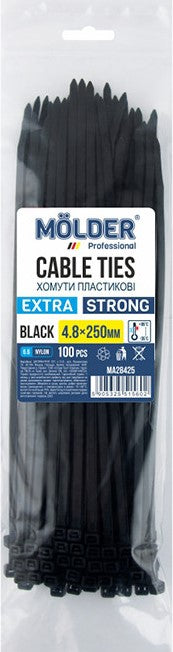 Molder Black Plastic Cable Ties, 4.8 x 250 mm, 100 pcs (Price per 1 pc)