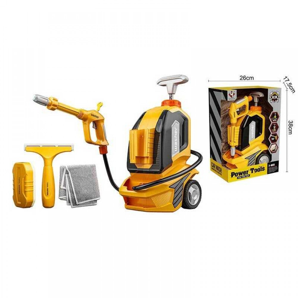 T 017 Power Tools Kids' Car Wash Set with Pump System, Squeegee, Sponge & Cloth