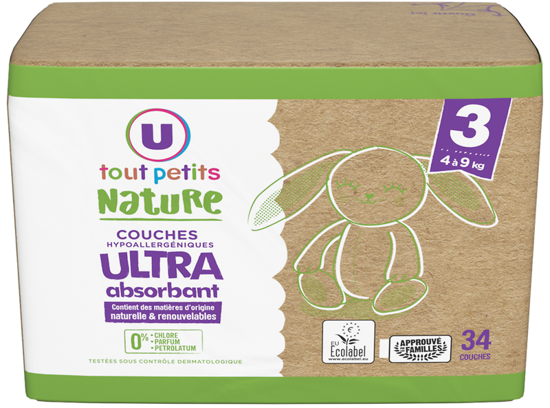 U Tout Petits Nature 3 Baby Diapers, 4-9 kg, 34 pcs - Image 2
