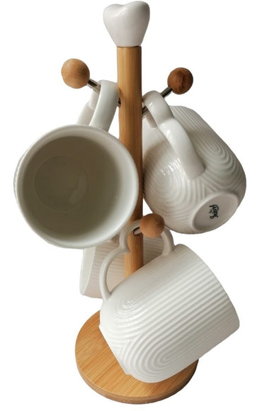 Interos PJ03443 Stripes Cup Set on Wooden Rack, 4 x 340 mL - Image 2
