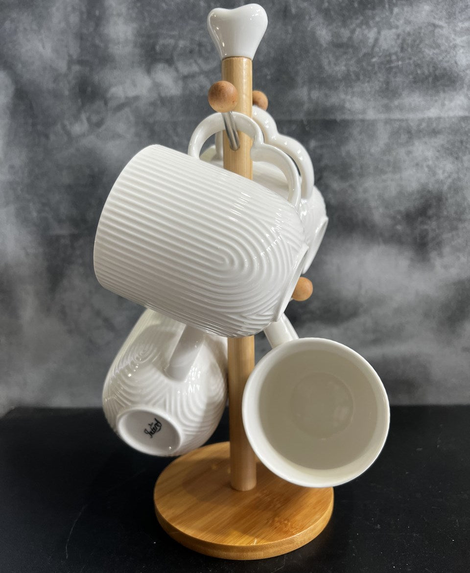 Interos PJ03443 Stripes Cup Set on Wooden Rack, 4 x 340 mL - Image 3
